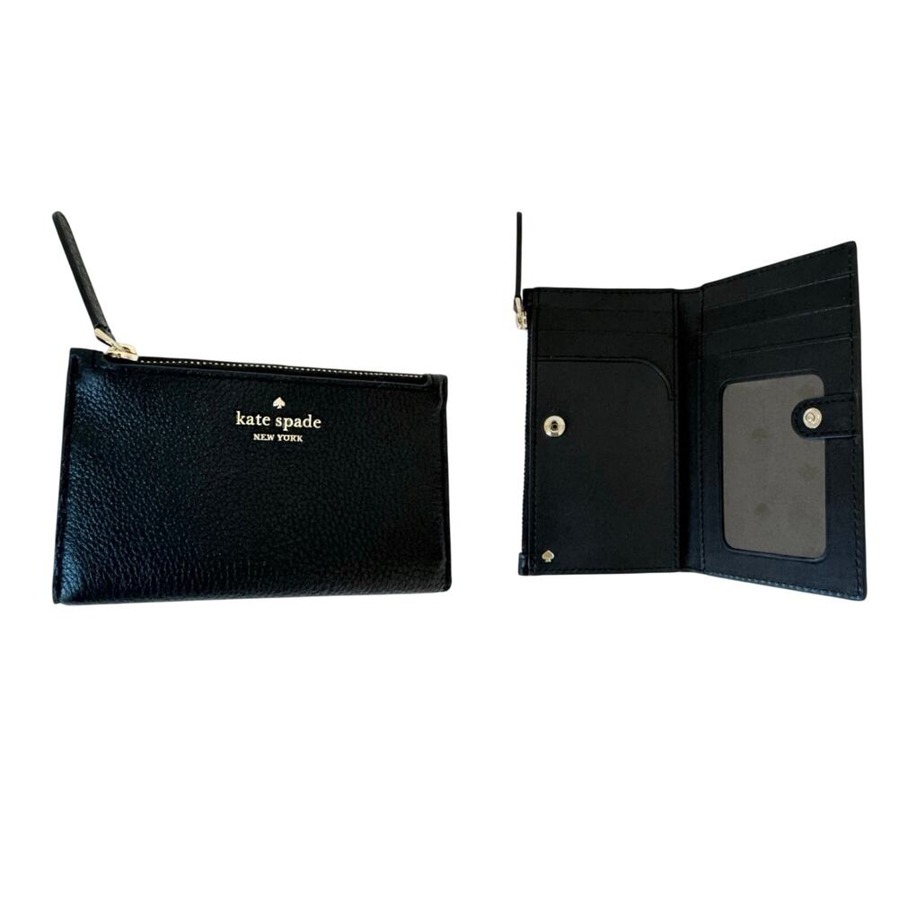 Kate Spade Jackson Pebble Leather Slim Bifold Wallet ID Silver Tone Hardware